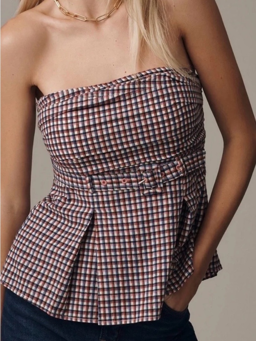 Maeve Plaid High Waist Shorts in Red & Blue Size Small Like New